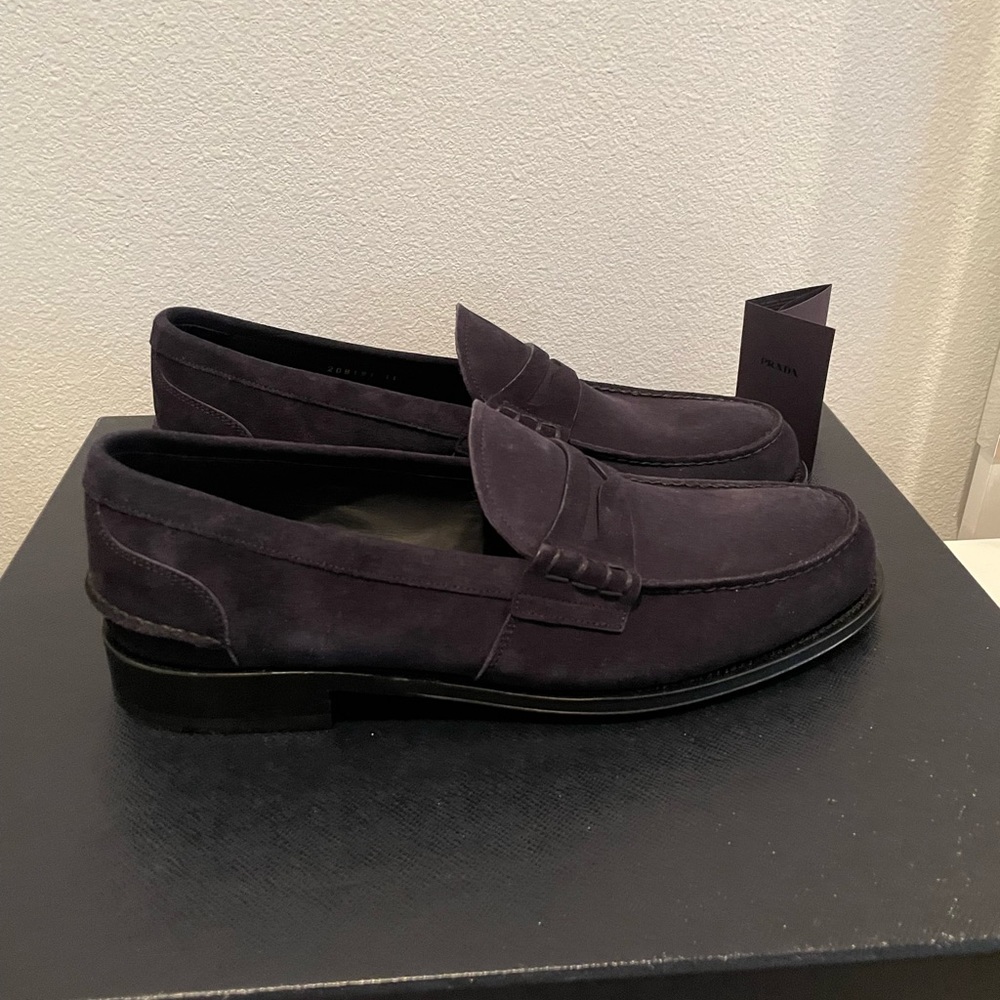 Authentic Brand New PRADA penny loafer shoes, blue suede, size 11 - Picture 3 of 7